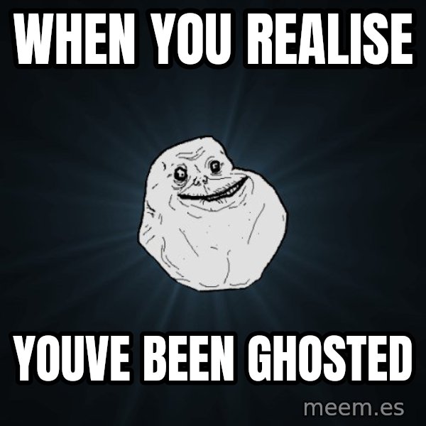 Forever Alone meme: when you realise / youve been ghosted