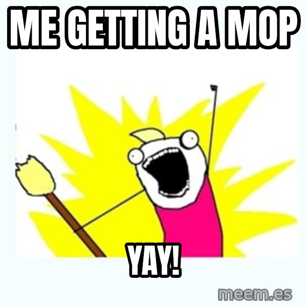 All the things meme: Me getting a mop / Yay!