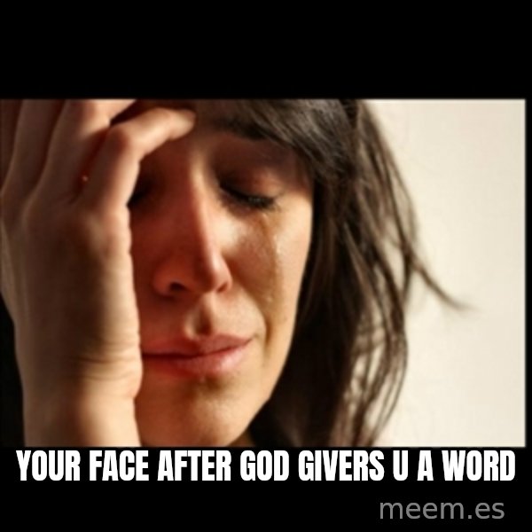 First World Problems meme: your face after God givers u a word
