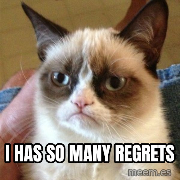 Grumpy Cat  meme: I has so many regrets