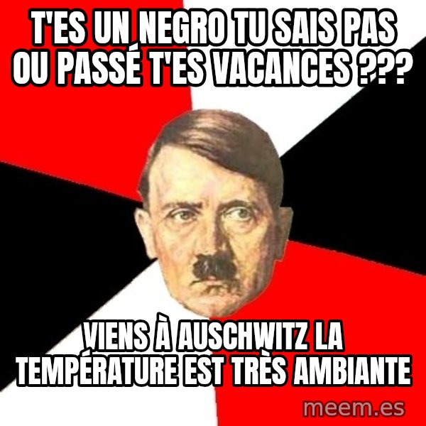 Advice Hitler meme: T'es un negro tu sais pas ou passé t'es vacances ??? / Viens à Auschwitz la température est très ambiante