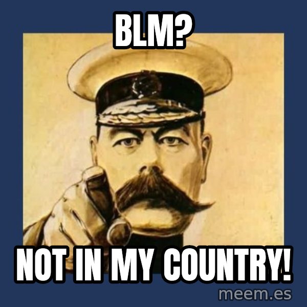 your country needs you meme: blm? / not in my country!