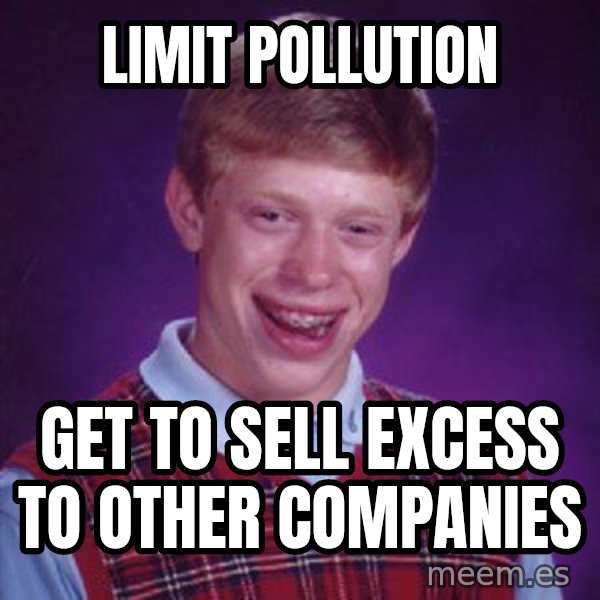 Bad Luck Brian meme: limit pollution / get to sell excess to other companies