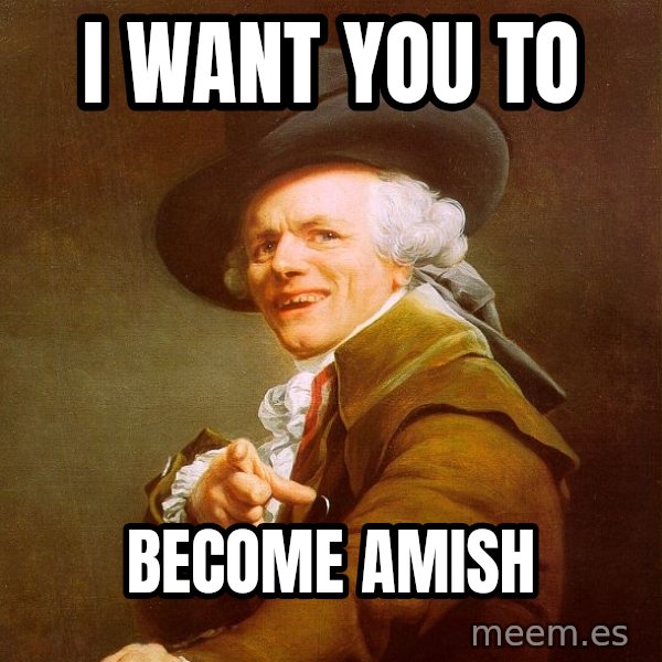Joseph Ducreux meme: I want you to / Become Amish