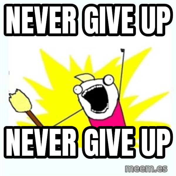 X ALL THE THINGS meme: never give up / never give up