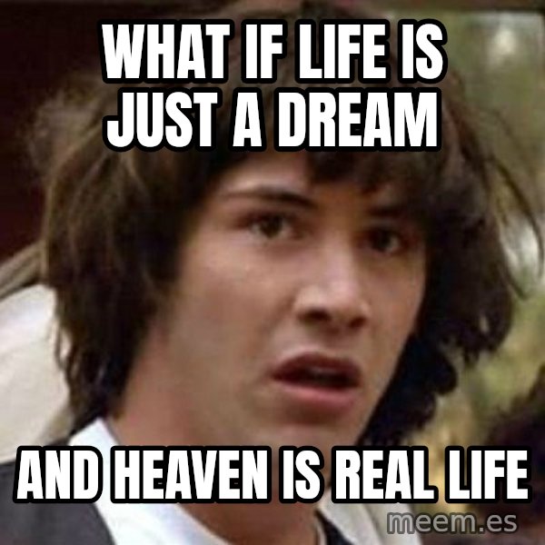 Conspiracy Keanu meme: What if life is just a dream / And heaven is real life