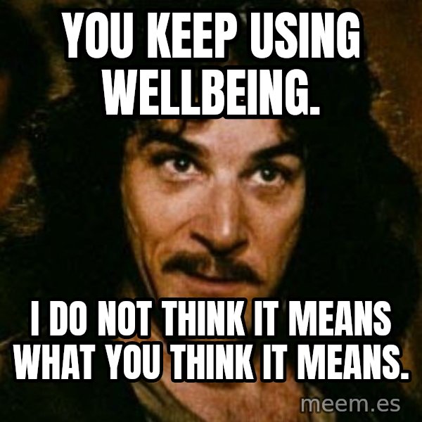 You keep using that word, I don't think it means what you think it means meme: You keep using Wellbeing. / I do not think it means what you think it means.