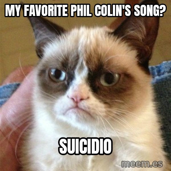 Grumpy Cat  meme: My favorite Phil Colin's song? / SUICIDIO