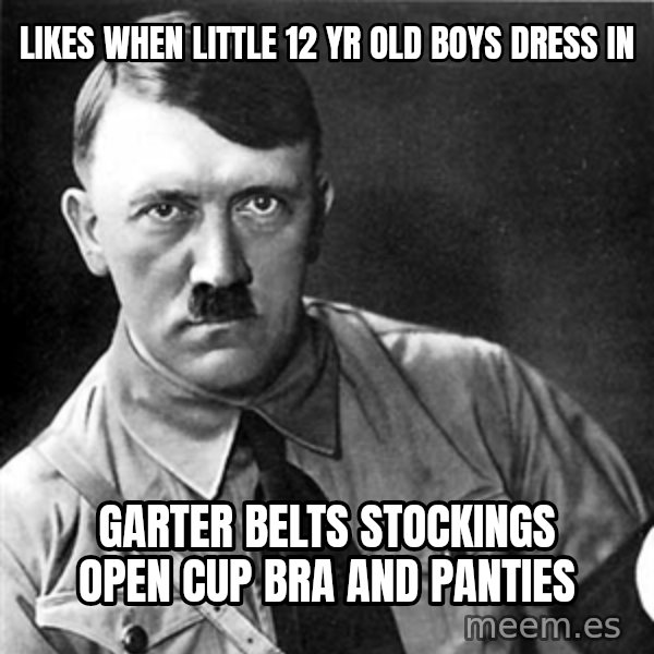 Hitler meme: likes when little 12 yr old boys dress in / garter belts stockings open cup bra and panties