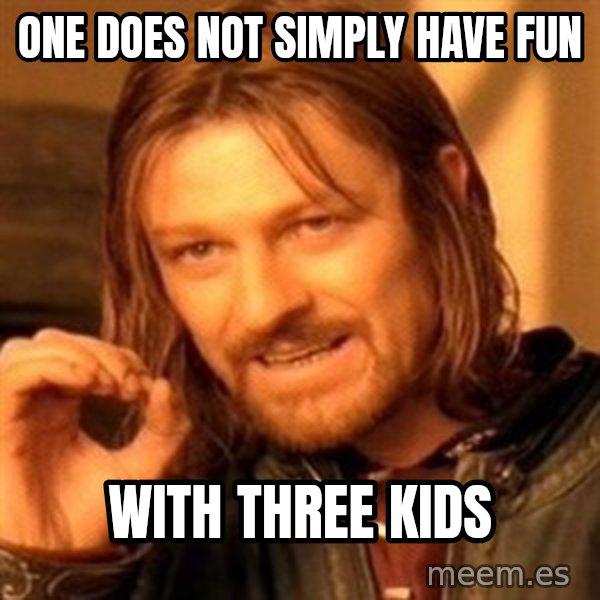 One Does Not Simply meme: One does not simply have fun / With three kids
