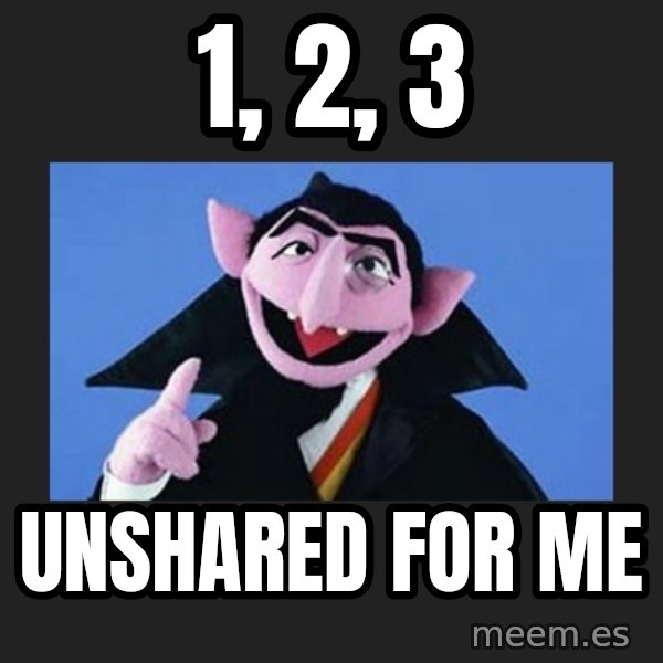 The Count from Sesame Street meme: 1, 2, 3 / unshared for me