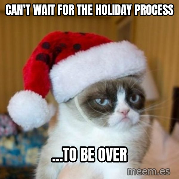 Grumpy Cat Santa Hat meme: Can't wait for the Holiday Process / ...to be over