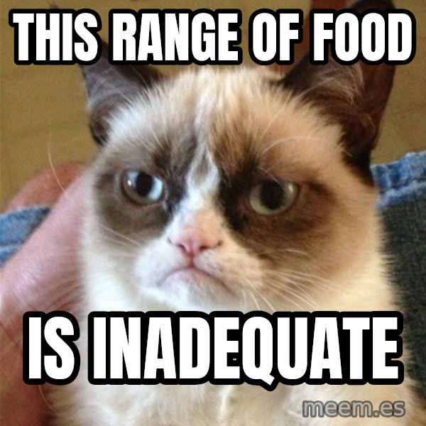 Grumpy Cat  meme: This range of food / IS INADEQUATE