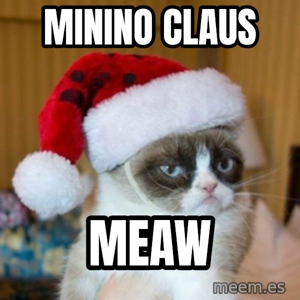 Grumpy Cat Santa Hat meme: minino claus / meaw