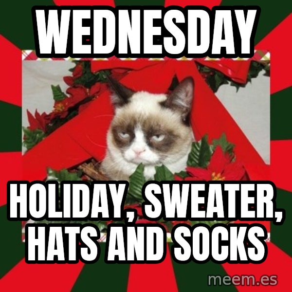 GRUMPY CAT ON CHRISTMAS meme: Wednesday / Holiday, Sweater, Hats and Socks
