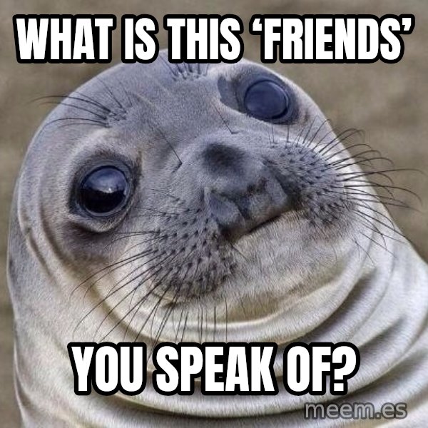 Awkward Seal meme: What is this ‘friends’ / You speak of?