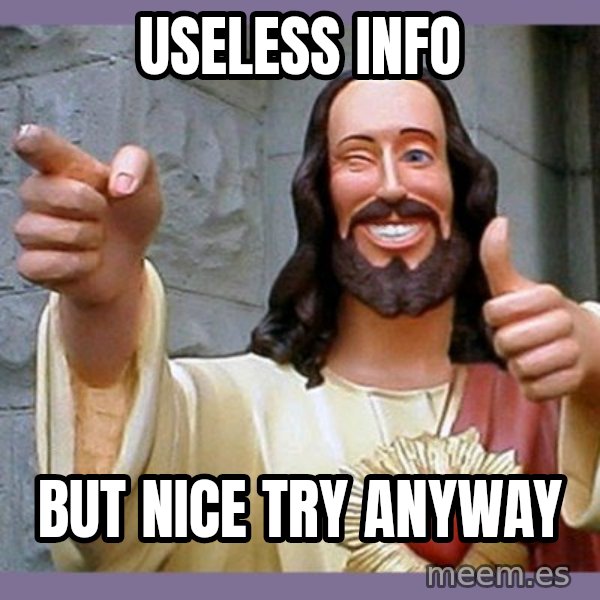 buddy jesus meme: USELESS INFO / BUT NICE TRY ANYWAY