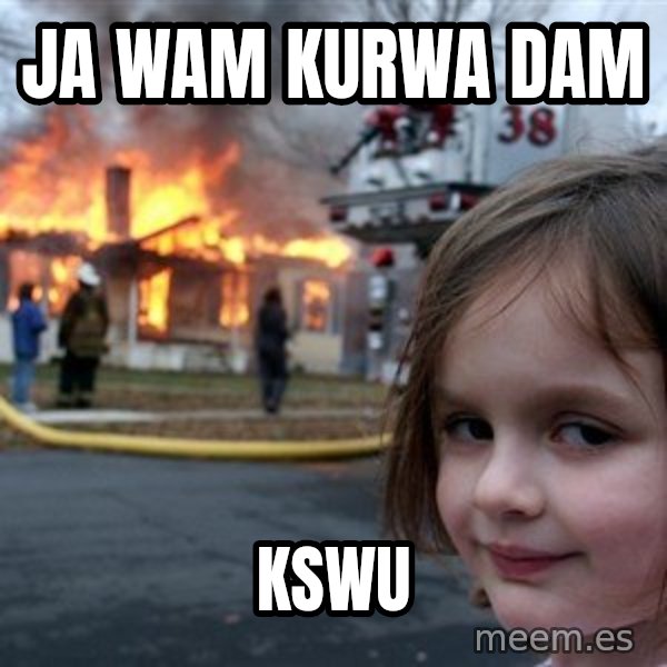 Disaster Girl meme: Ja wam kurwa dam / KSWu