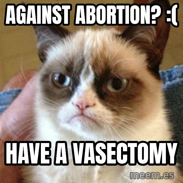 Grumpy Cat  meme: AGAINST ABORTION? :( / HAVE A VASECTOMY