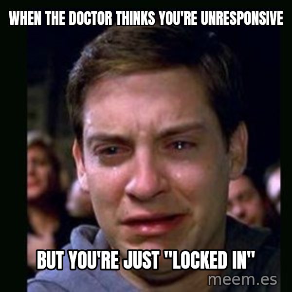 crying peter parker meme: when the doctor thinks you're unresponsive / but you're just "locked in"