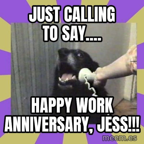 Yes, this is dog! meme: Just calling to say.... / Happy Work Anniversary, Jess!!!