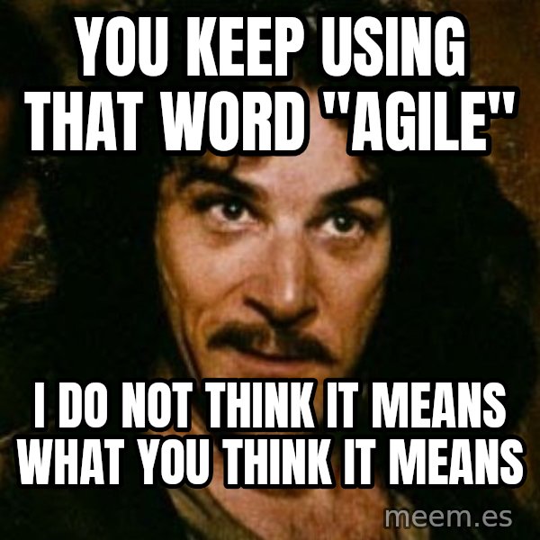 You keep using that word, I don't think it means what you think it means meme: You keep using that word "Agile" / I Do Not Think It Means What You Think It Means