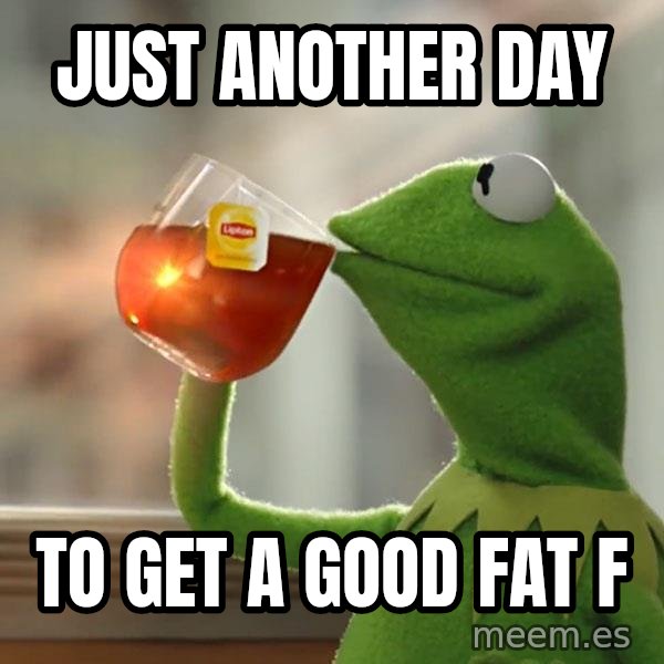 Kermit The Frog Drinking Tea meme: Just Another Day / To Get A Good Fat F