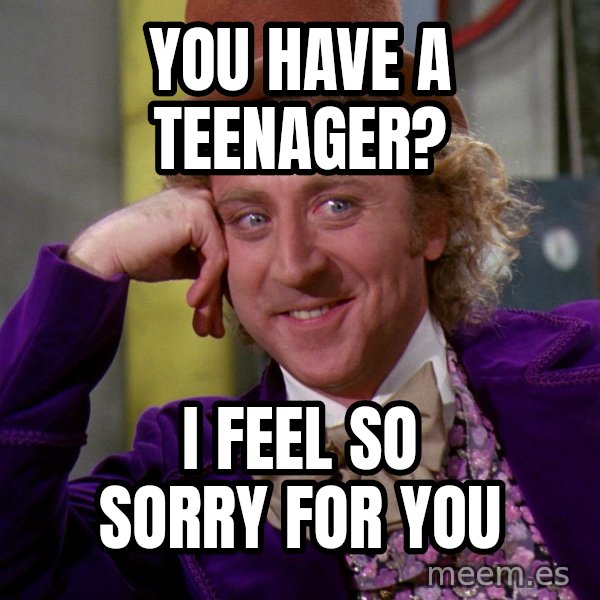 Willy Wonka meme: You have a teenager? / I feel so sorry for you