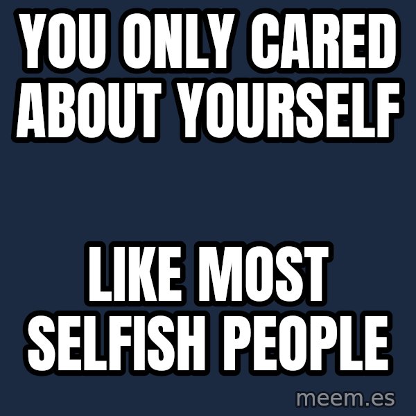 Blank Black meme: you only cared about yourself / like most selfish people