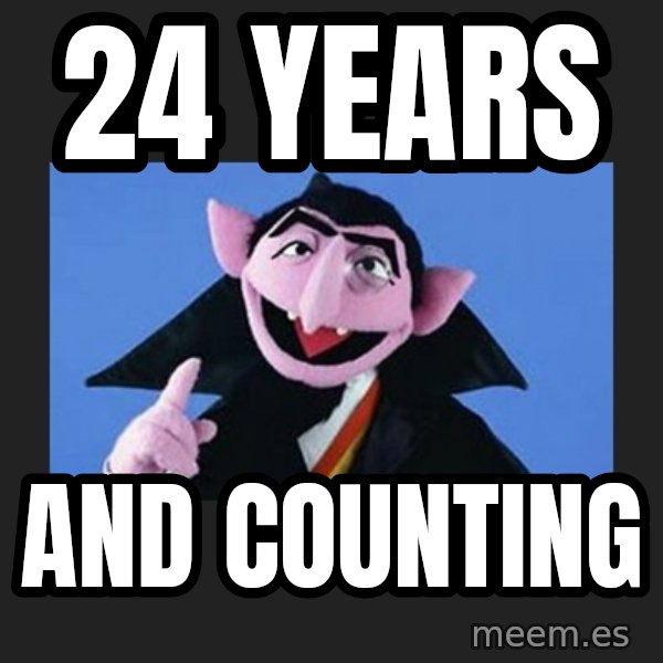 The Count from Sesame Street meme: 24 years / and counting