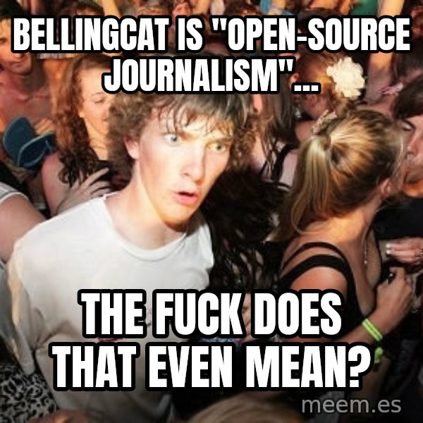 Sudden Realization Ralph meme: bellingcat is "open-source journalism"... / the fuck does that even mean?