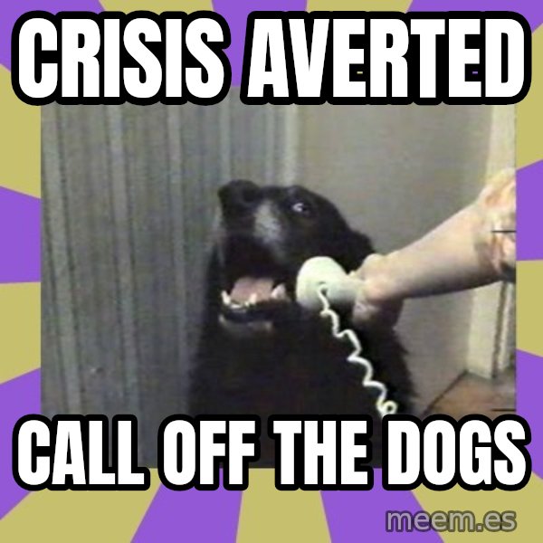Yes, this is dog! meme: crisis averted / call off the dogs