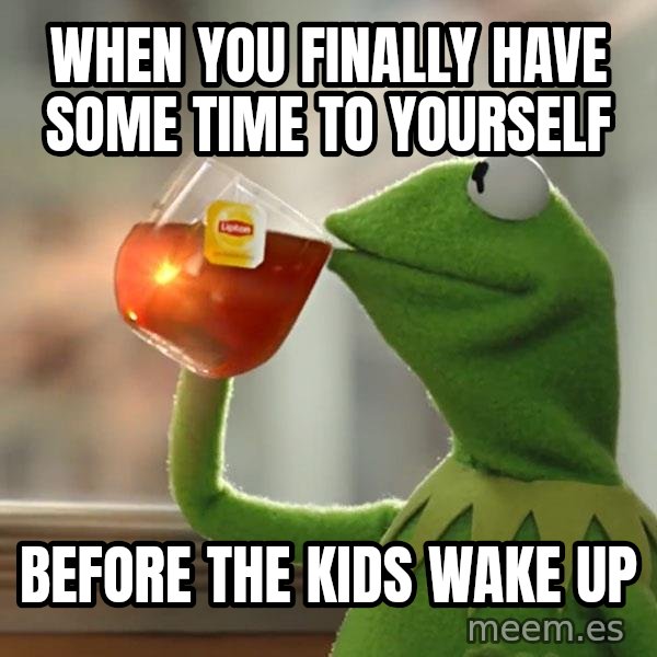 Kermit The Frog Drinking Tea meme: When you finally have some time to yourself / before the kids wake up