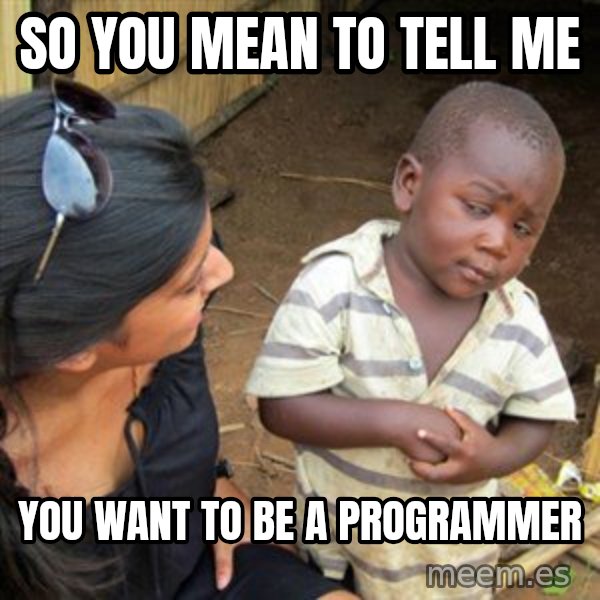 Skeptical 3rd World Kid meme: so you mean to tell me / you want to be a programmer