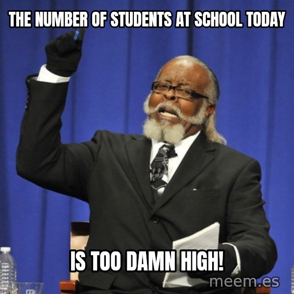 Rent Is Too Damn High meme: The number of students at school today / Is too damn high!