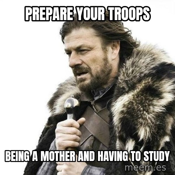 Brace Yourself Winter is Coming. meme: prepare your troops / being a mother and having to study
