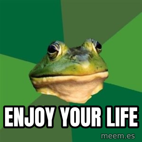 Foul Bachelor Frog meme: Enjoy your life